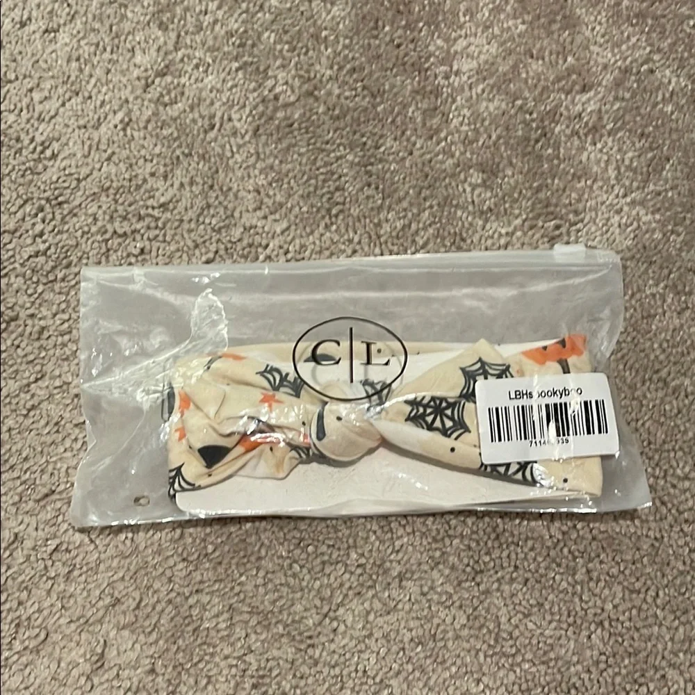 Caden Lane Cream Halloween Spider Web Knot Headband with Orange Accents